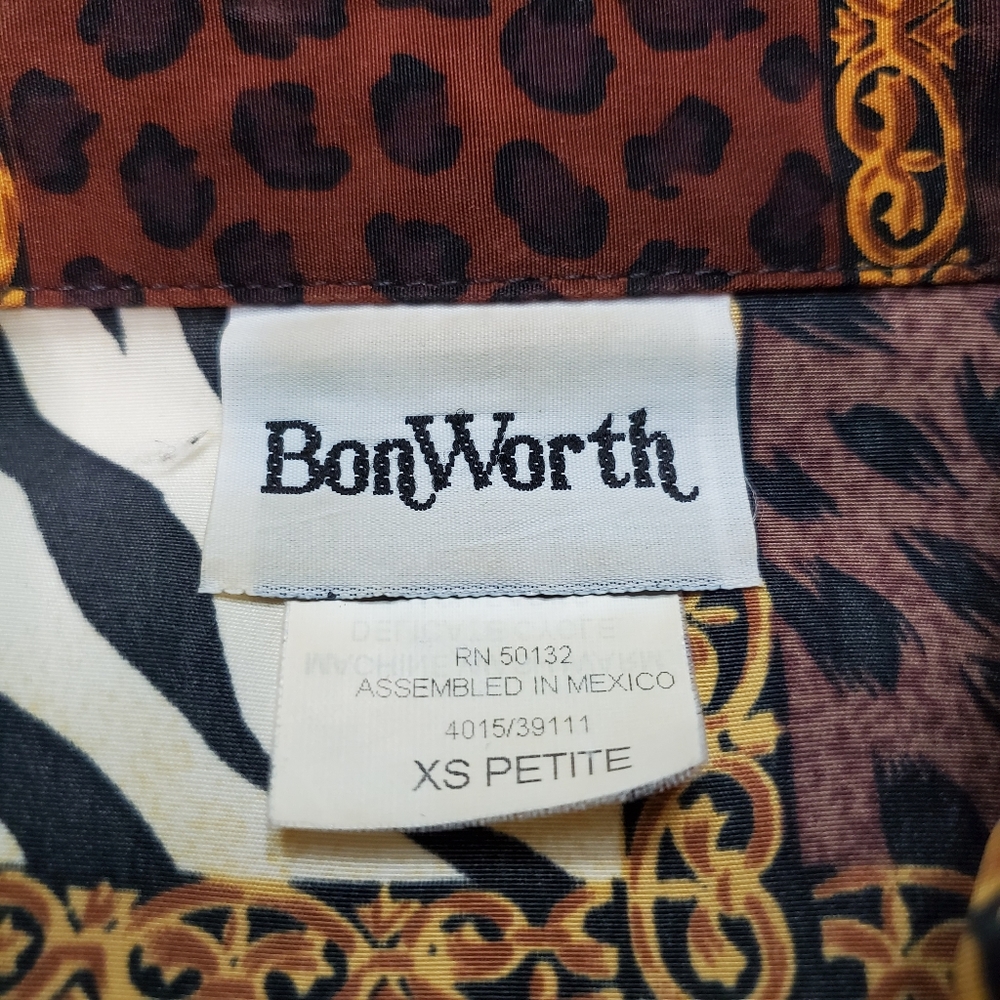 Bon Worth Vintage Short Sleeve Cheetah Print Top sz XS Petite - Picture 6 of 7
